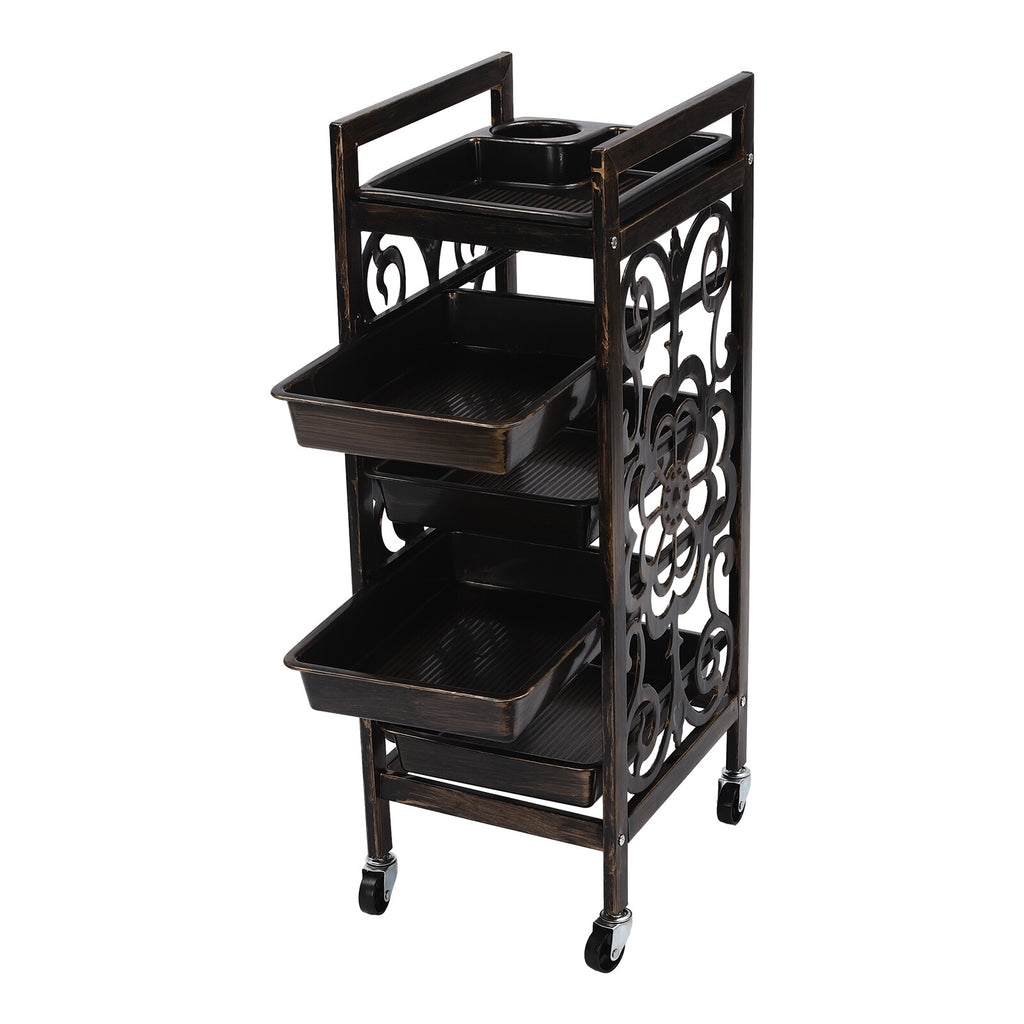Salon Rolling Storage Trolley with 5 Shelves & Vintage Design for Beauty Salon
