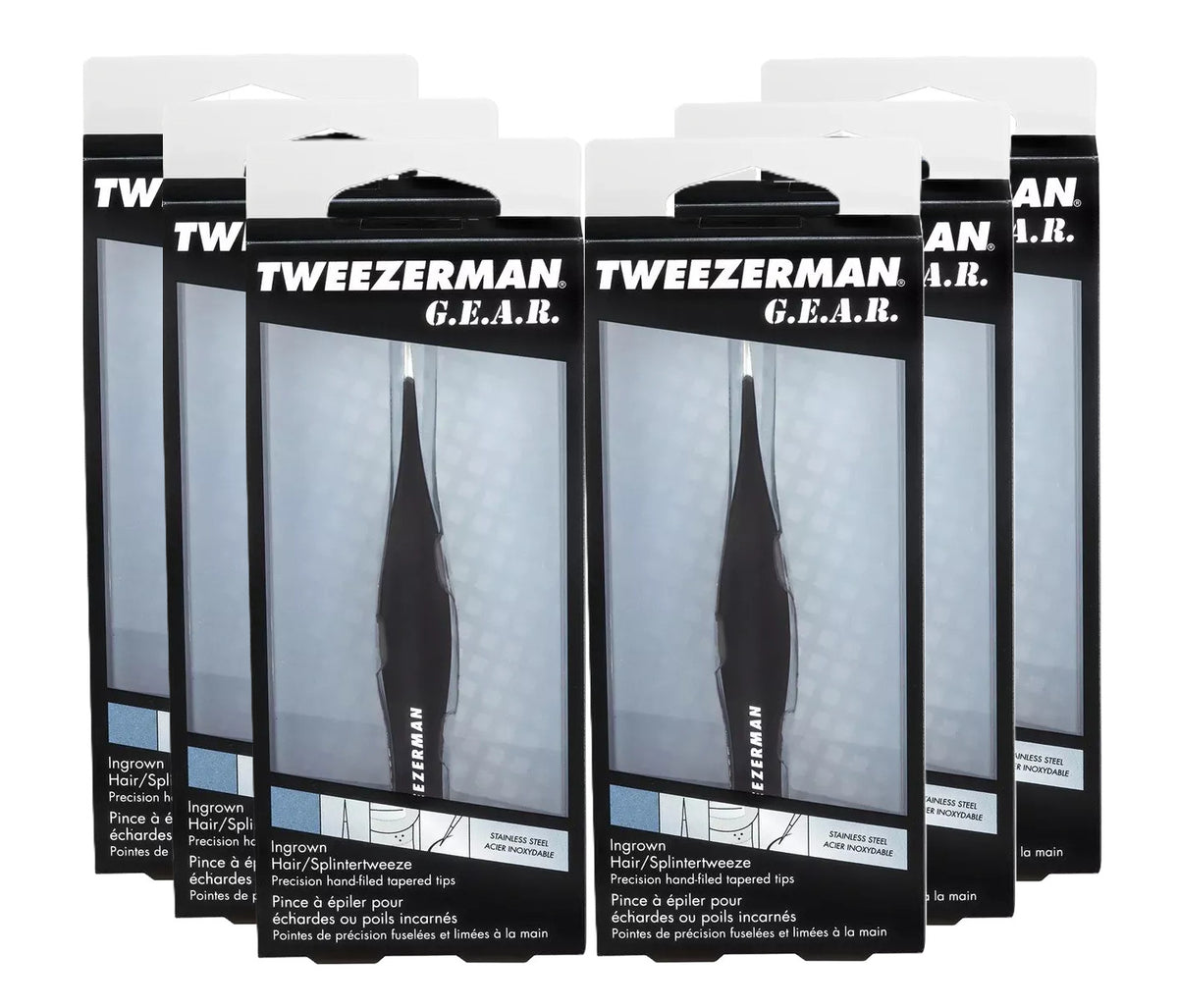 Ingrown Hair and Splinter Tweezer Set - Precision Stainless Steel Tool, Black, 6 Pack