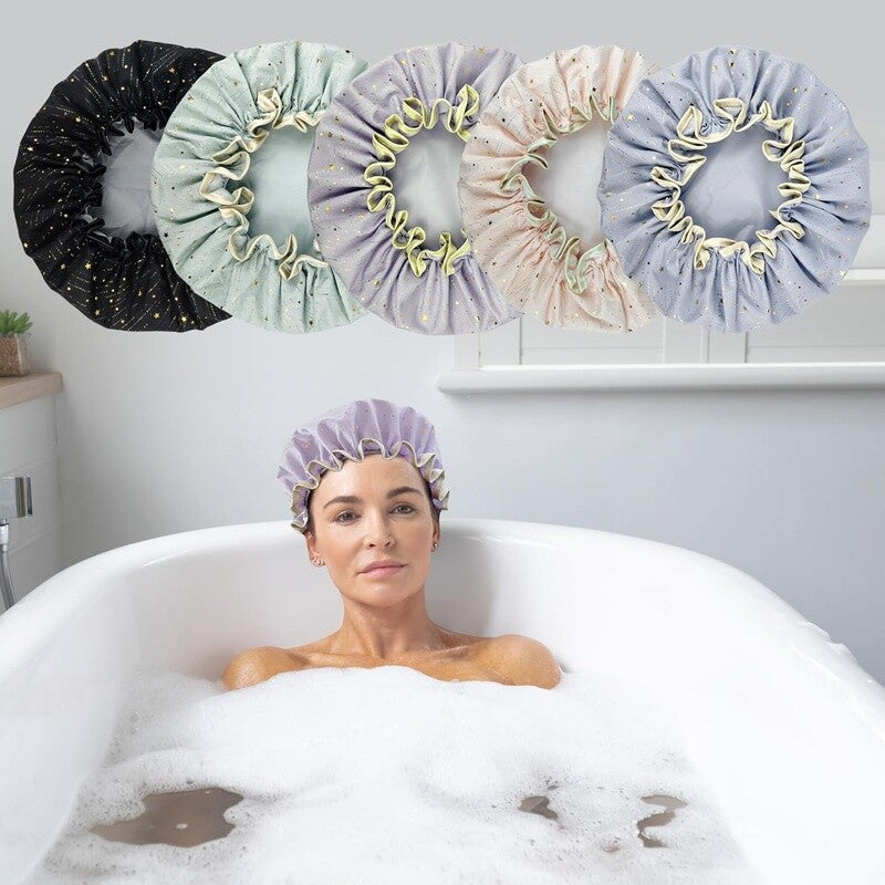 Reusable Waterproof Shower Cap for Women Elastic Hair Bonnet Spa Bath Accessory