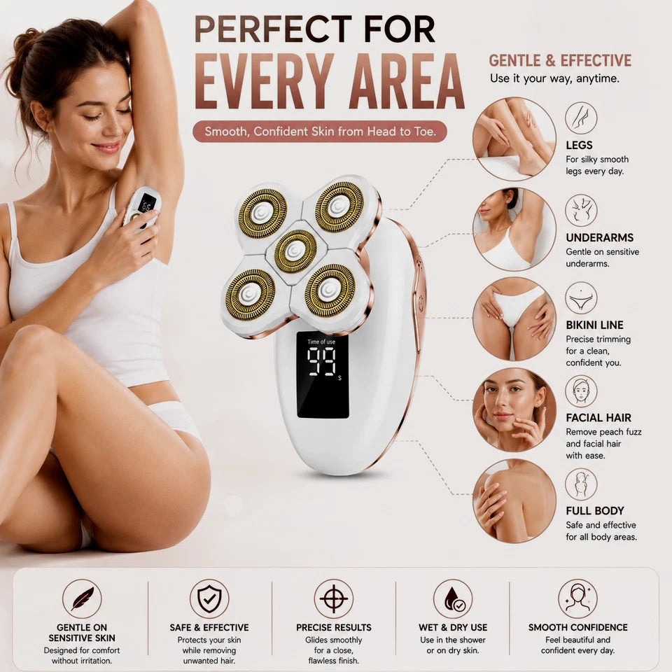 Women's 5-in-1 Rechargeable Wet Dry Electric Razor & Hair Trimmer