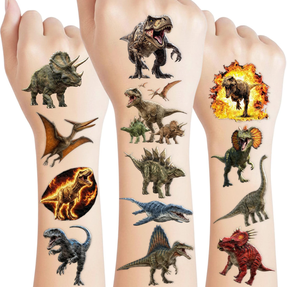 96PCS Dinosaur Temporary Tattoos – Medium, Non-Toxic & Easy Peel