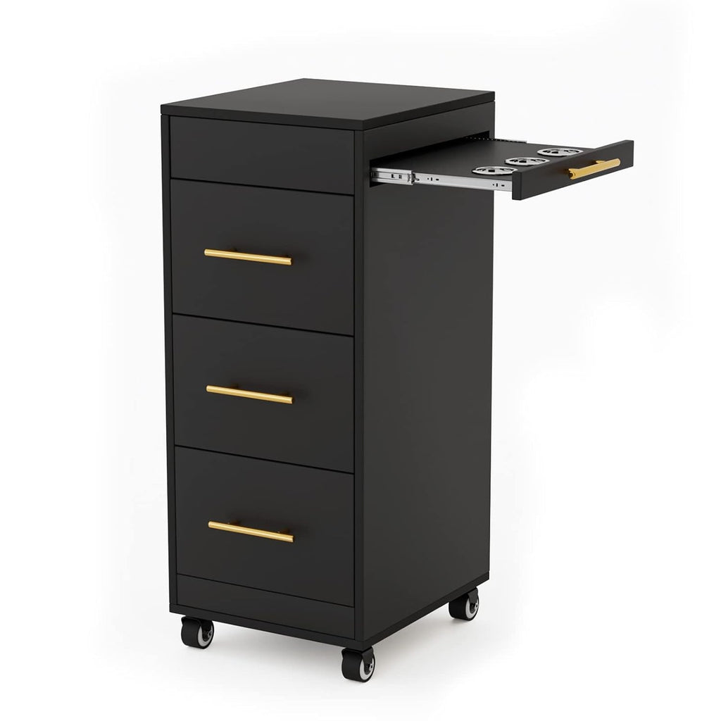 Black Salon Trolley Cart with Wheels and Drawers for Hair Styling Equipment