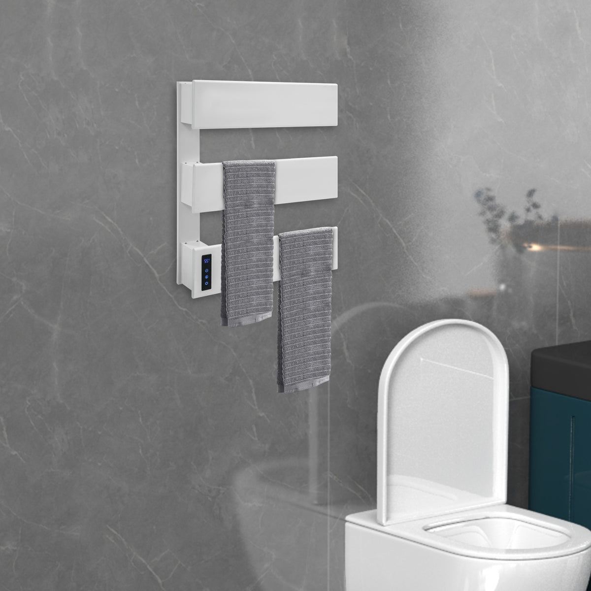 Wall-Mounted Electric Towel Warmer with 3 Tiers - 110V White Aluminum