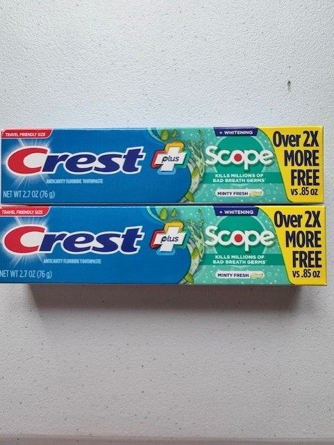 Set of 2 Crest Plus Whitening Toothpaste with Scope Fluoride Mint 2.7oz