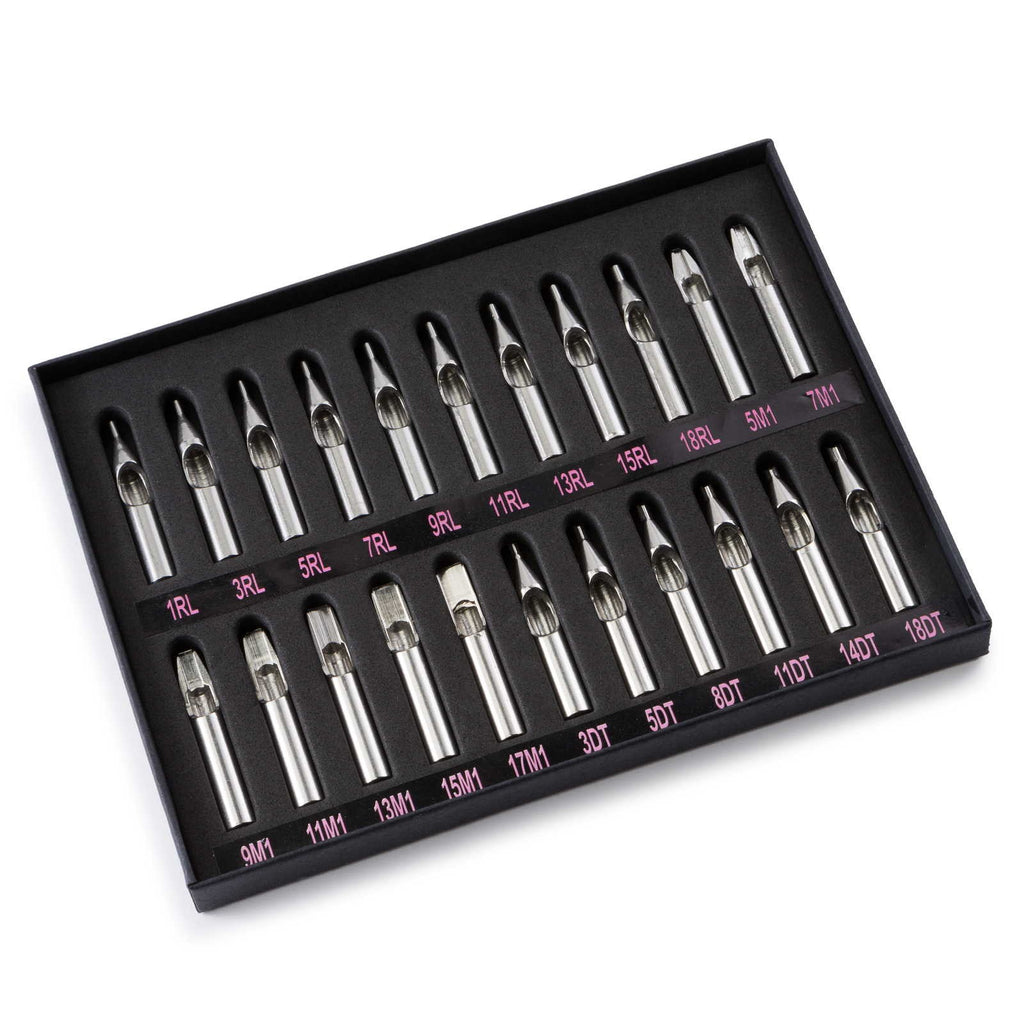 Assorted 22 Stainless Steel Tattoo Tips Nozzles Set - 1/8 in Length, 304 Steel