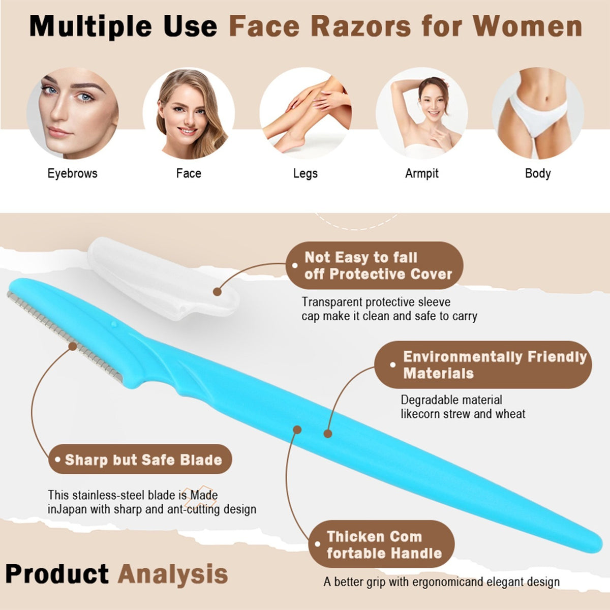 20/30/40 PCS Facial & Eyebrow Razors with Protective Cover - Hair Removal Tool