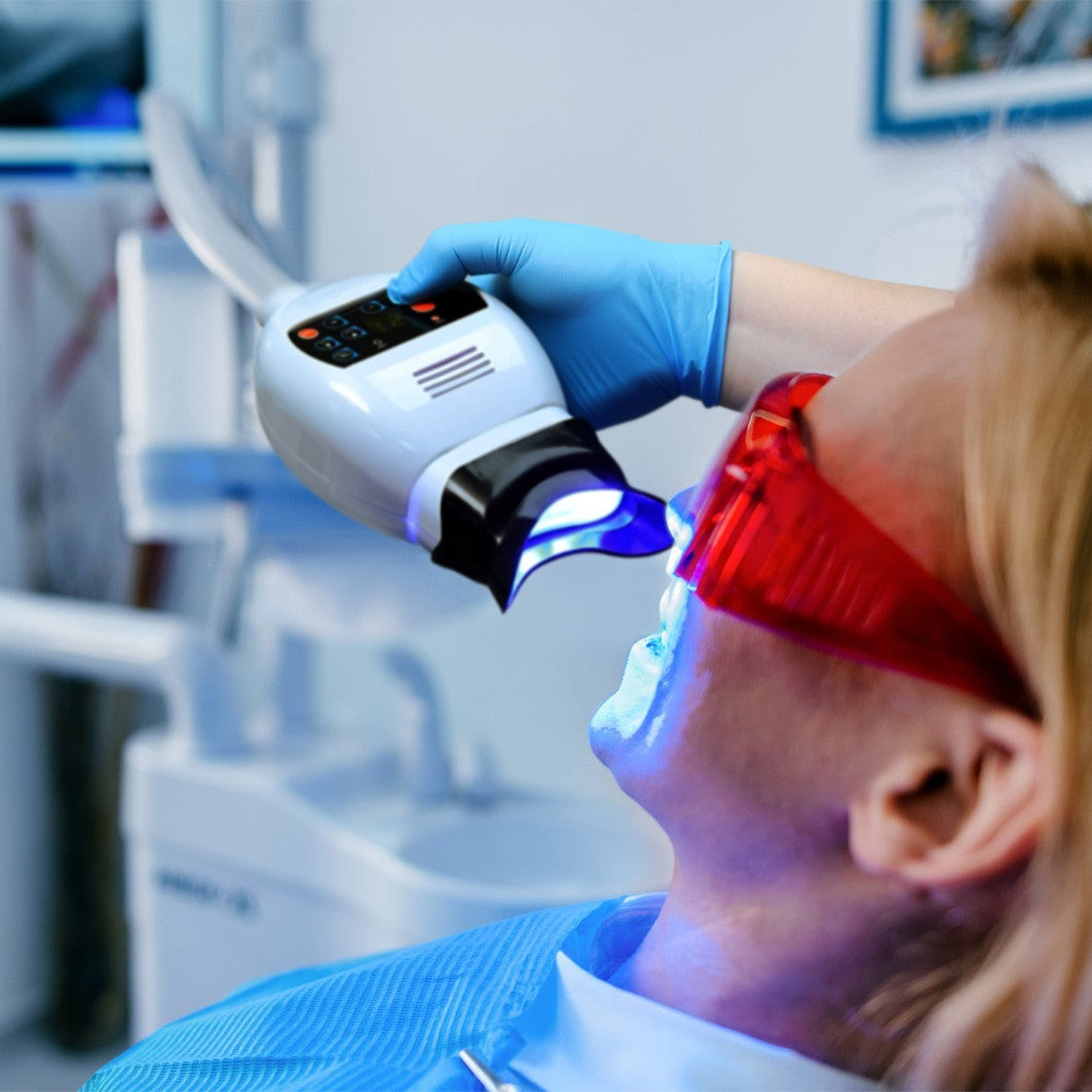 Dental Whitening Light with Goggles Triple Color LED for Teeth & Oral Examination