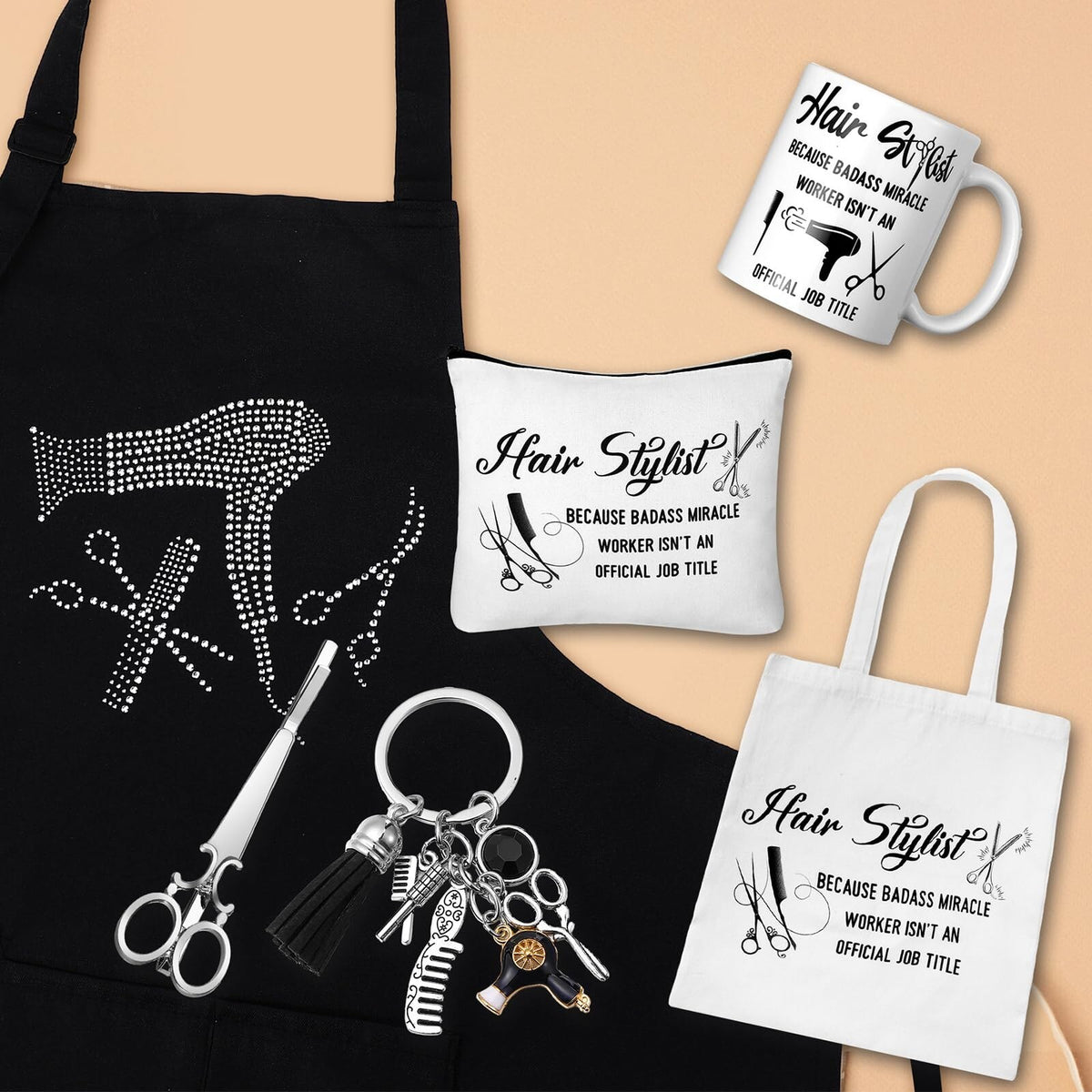 7-Piece Hairdresser Gift Set with Apron, Tote & Makeup Bag for Stylists