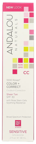 Andalou Naturals 1000 Roses Color and Correct SPF 30 Sensitive Skin Tan