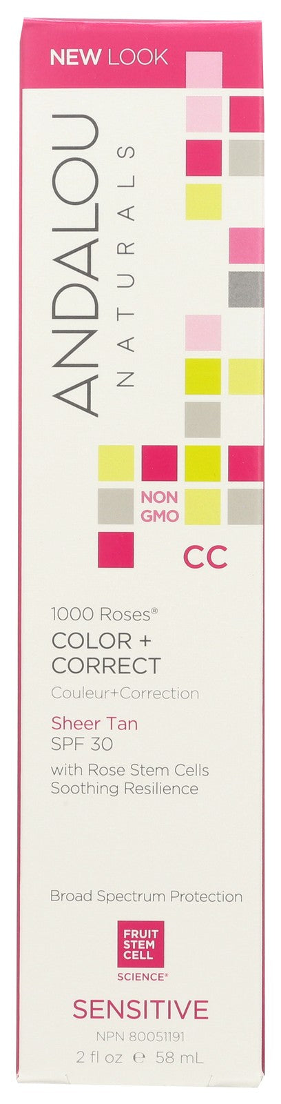Andalou Naturals 1000 Roses Color and Correct SPF 30 Sensitive Skin Tan