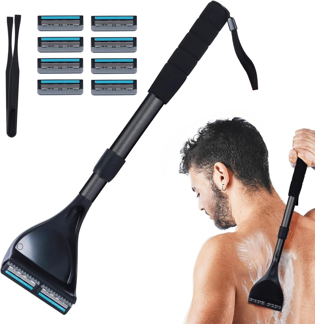 Retractable Long Handle Back Hair Shaver - 22 Inches Body Grooming Tool