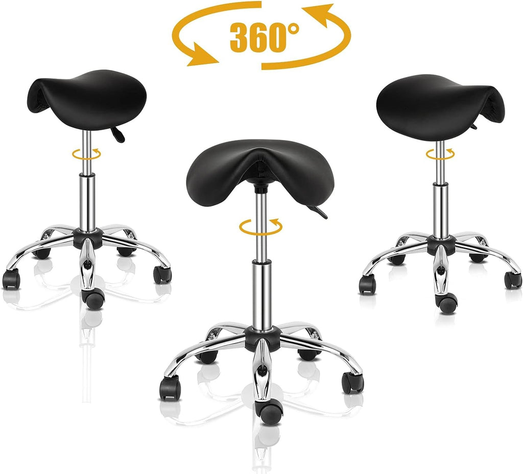Ergonomic Saddle Stool with Swivel Wheels - Adjustable Height Office Chair