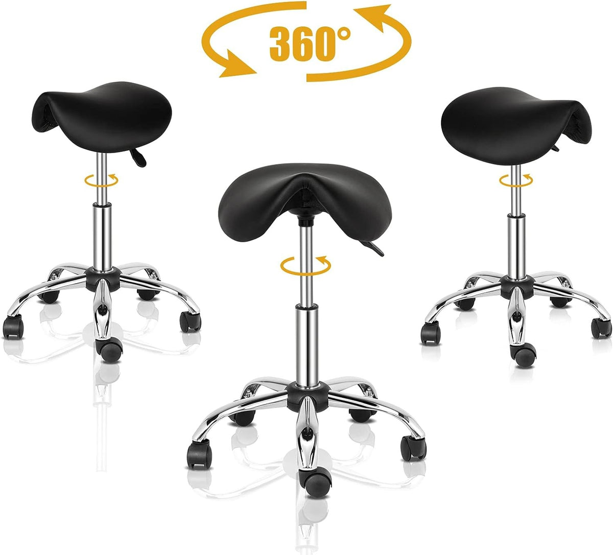 Ergonomic Saddle Stool with Swivel Wheels - Adjustable Height Office Chair