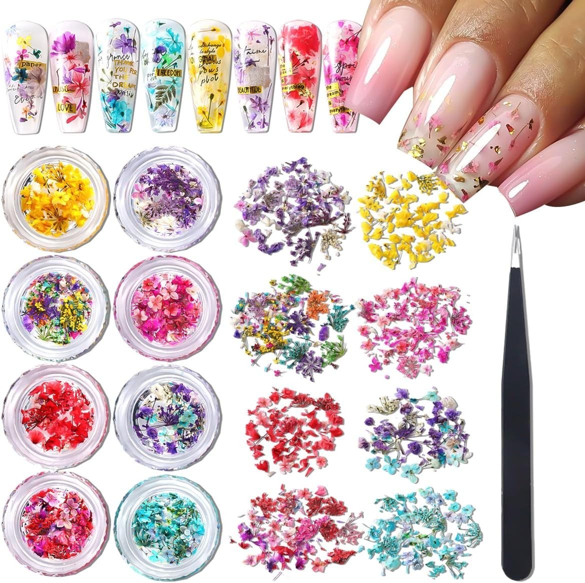 8 Boxes Dried Gypsophila Flowers for Nail Art & Craft Decoration Set