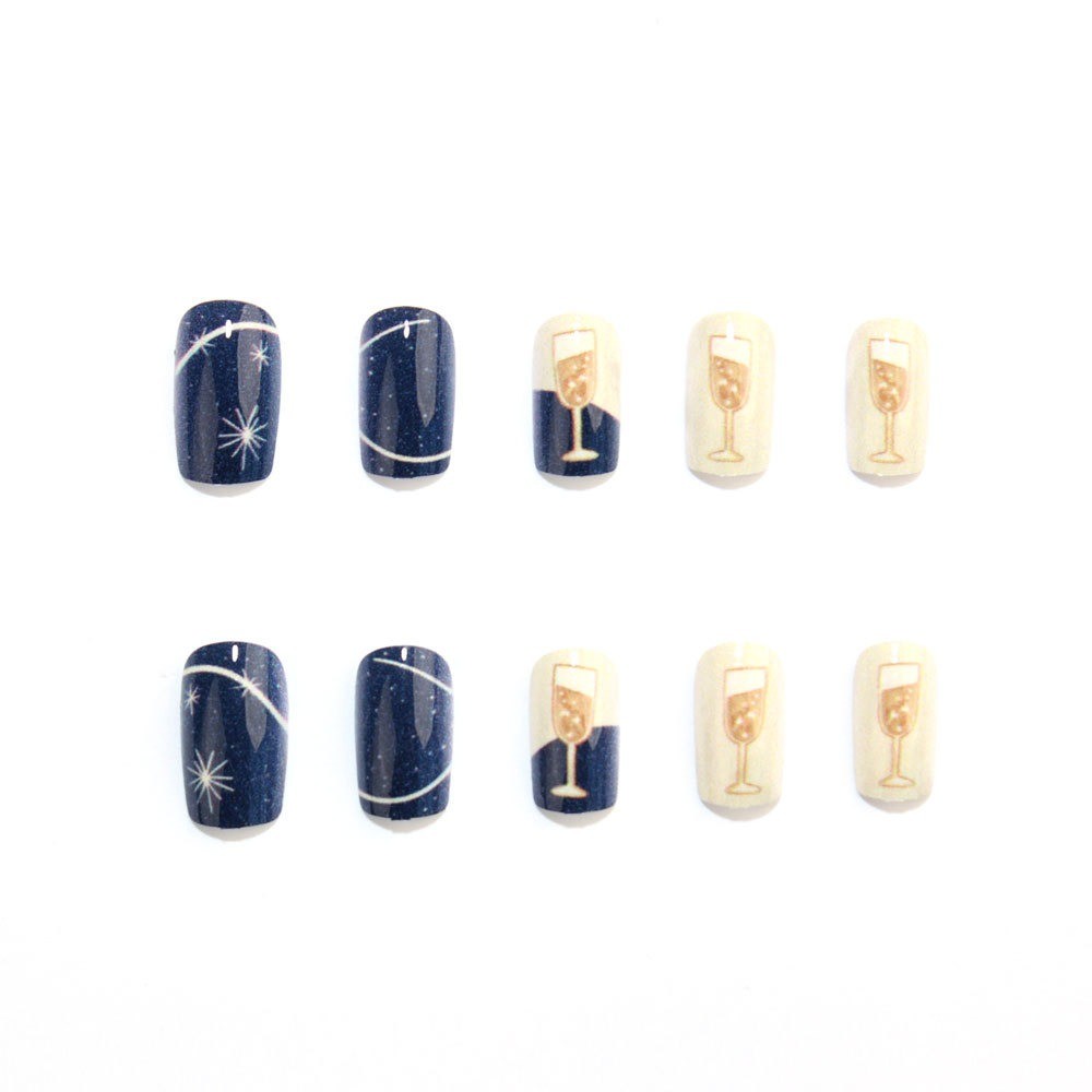 48Pcs Navy Blue Fake Nails Short Square Press On Nails for Nail Art