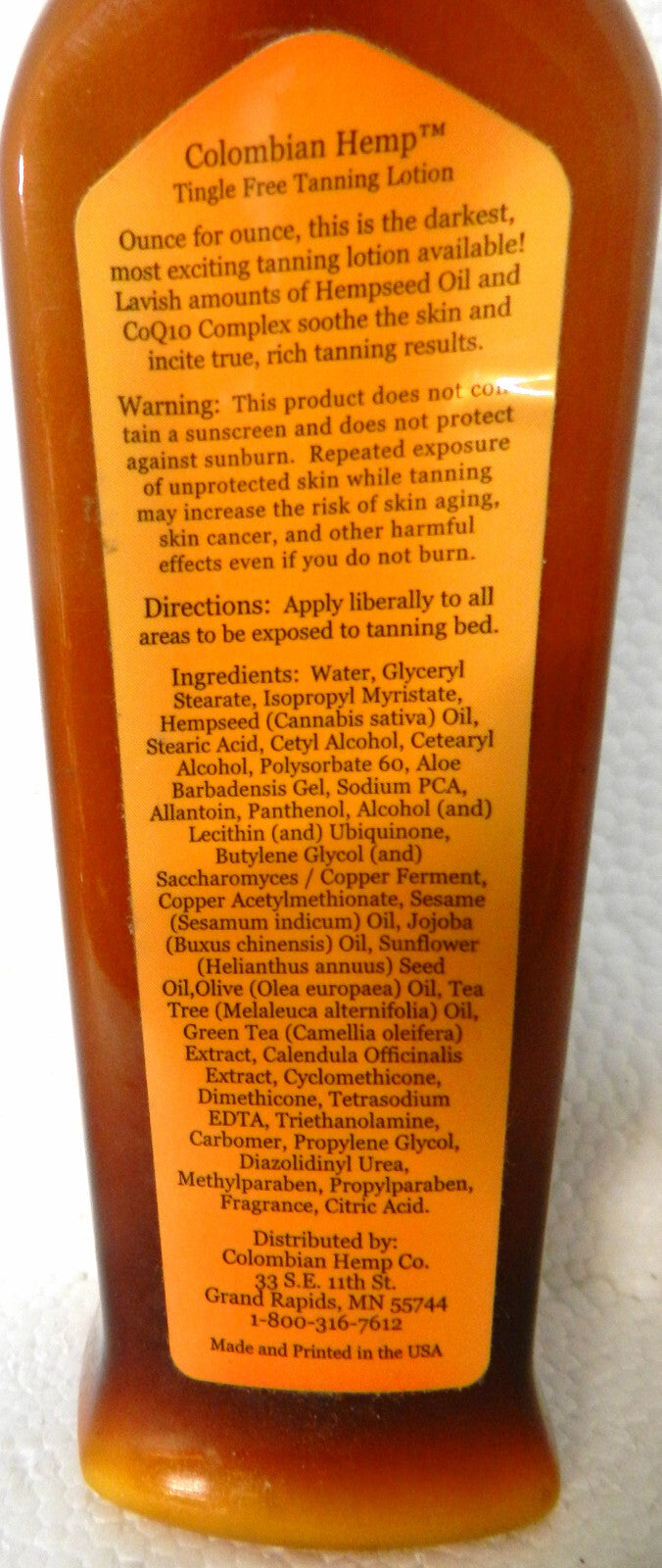 Columbian Hemp Pure Pleasure Hemp Seed Oil Tanning Lotion 8oz - Rare Discontinued