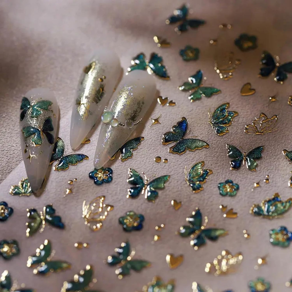 5D Embossed Butterfly Nail Stickers for Nail Art - Water-Resistant Decals