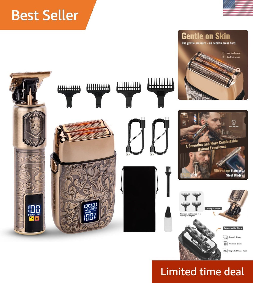 Men's Electric Foil Shaver & Beard Trimmer Set - Rechargeable Grooming Kit