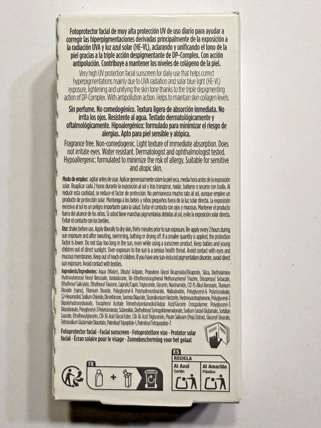 High SPF 50+ Depigmenting Sunscreen with Hyaluronic Acid - 50ml