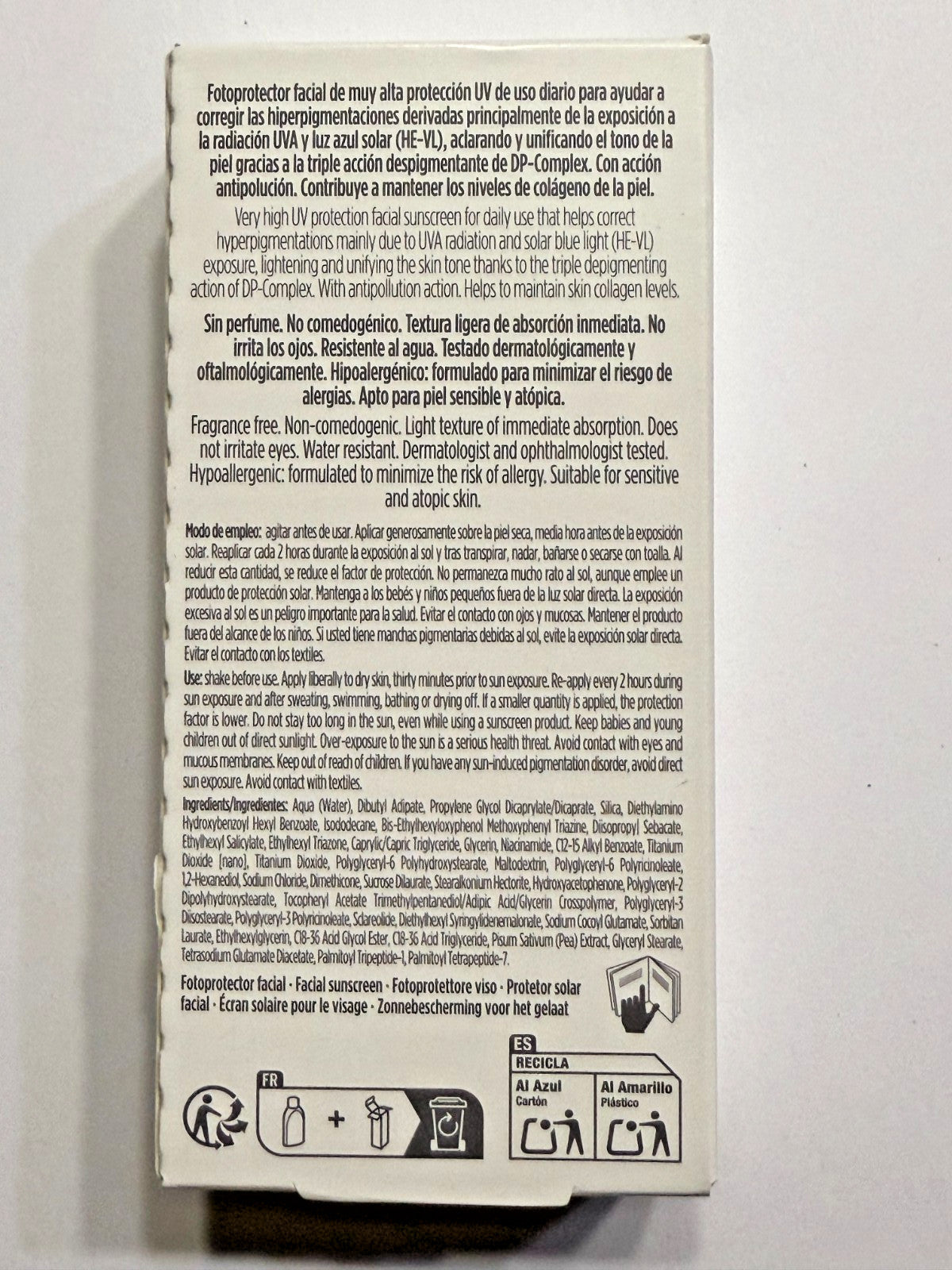 High SPF 50+ Depigmenting Sunscreen with Hyaluronic Acid - 50ml