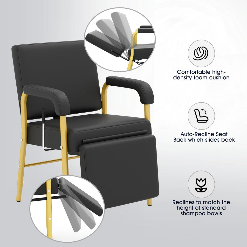 Black and Gold Reclining Barber Shampoo Chair with Support Legs for Salon Spa