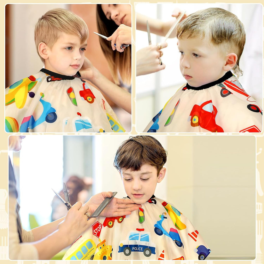 Kids Hair Cutting Cape with Neck Duster Brush - Professional Barber Set