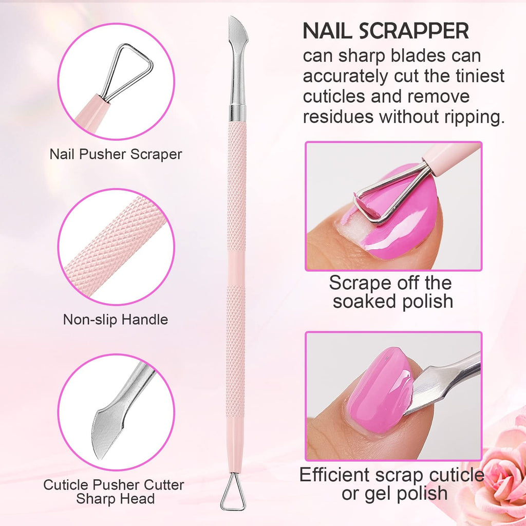3-Piece Pink Nail Cuticle Nipper Set with Pusher - Stainless Steel Manicure Tools