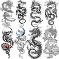 Dragon Temporary Tattoos Set – 8 Sheets Realistic Black Dragon Designs