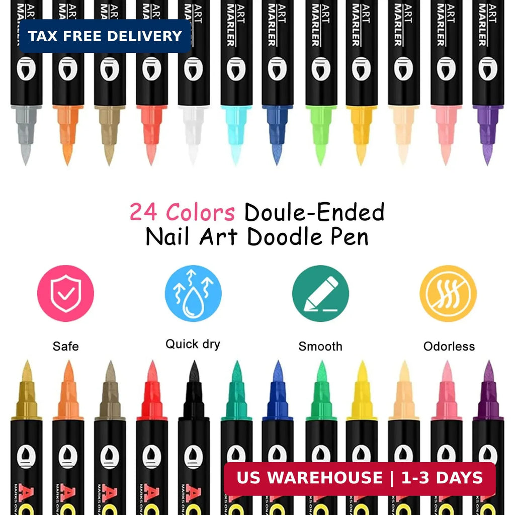 12PCS Dual-Ended Nail Art Pen Set - Quick-Drying Vibrant Colors for DIY & Salon Manicure