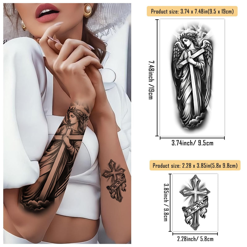 77 Sheets Temporary Tattoos Cross & Religious Designs for Women & Men