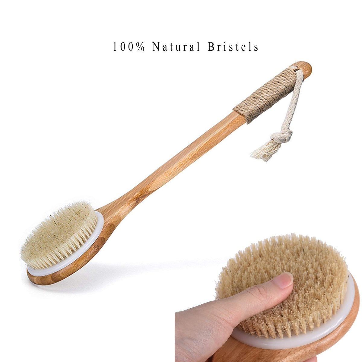 Wooden Bath Brush with Long Handle & Soft Natural Bristles for Shower & Dry Skin Care