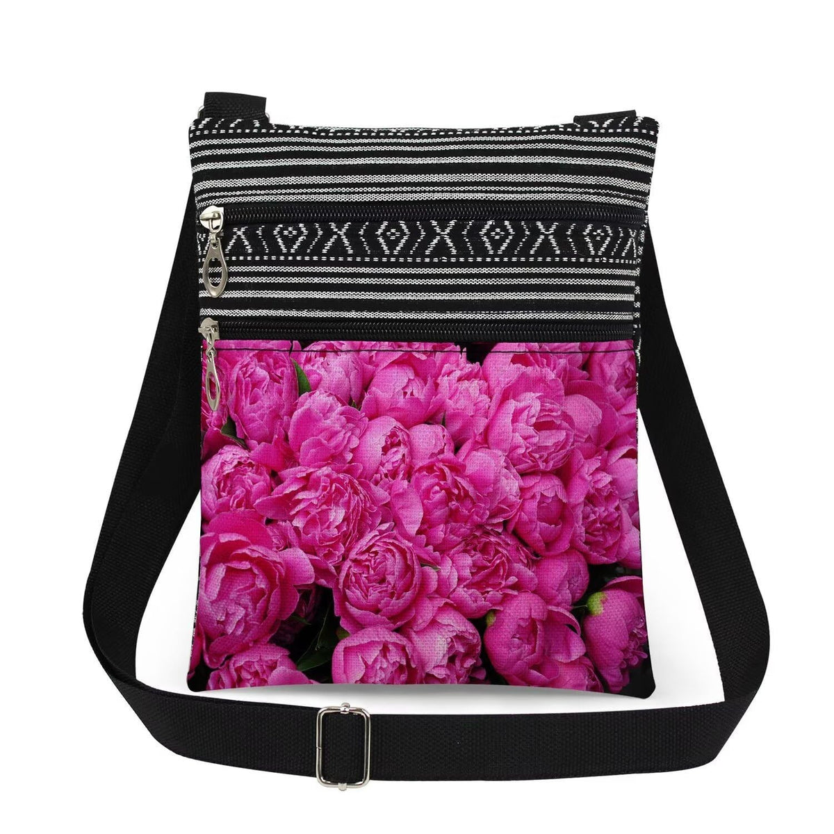 Pink Floral Crossbody Bag with Adjustable Shoulder Strap for Women & Teens