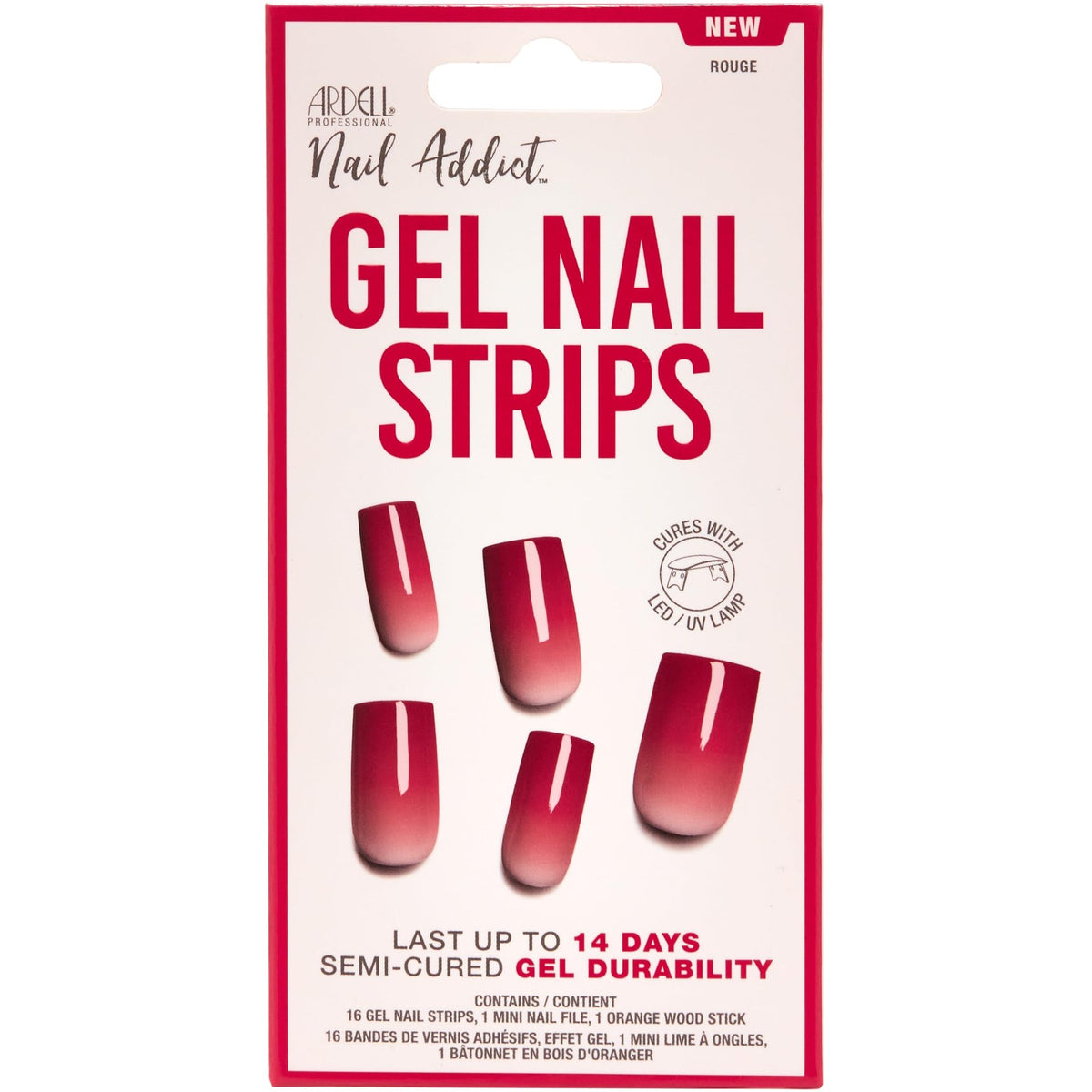 Gel Nail Strips Set of 2 Rouge Red Semi Cured Nail Wraps Long-Lasting Manicure