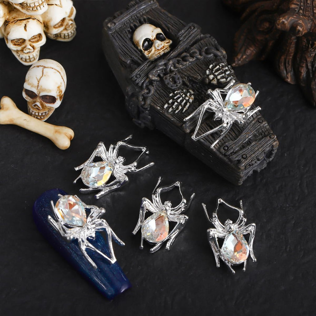 Halloween Nail Charms 15Pcs Metal Spider Rhinestones for Acrylic Nails