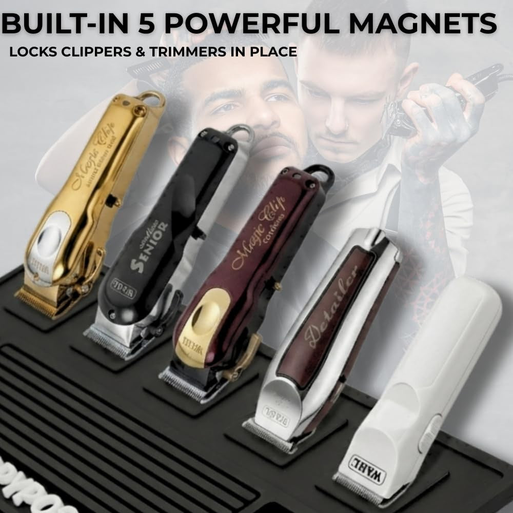 Magnetic Barber Mat Set with 5 Strong Magnets for Clippers & Trimmers