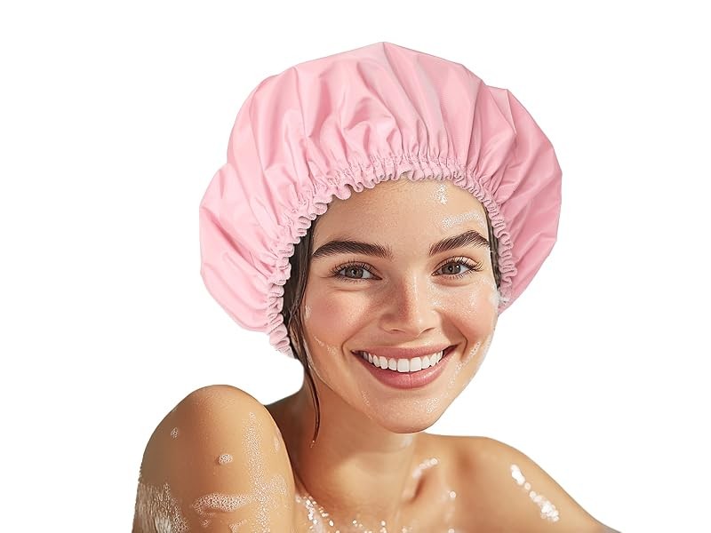 Waterproof Double Layer Shower Cap for Women - Reusable Hair Protector
