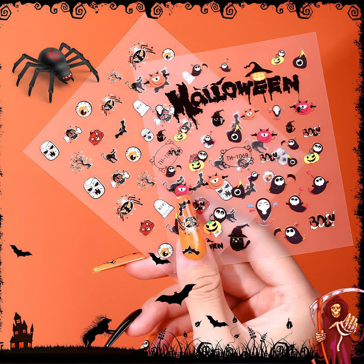 Glow in the Dark Halloween Nail Art Stickers - 12 Sheets Pumpkin Ghost