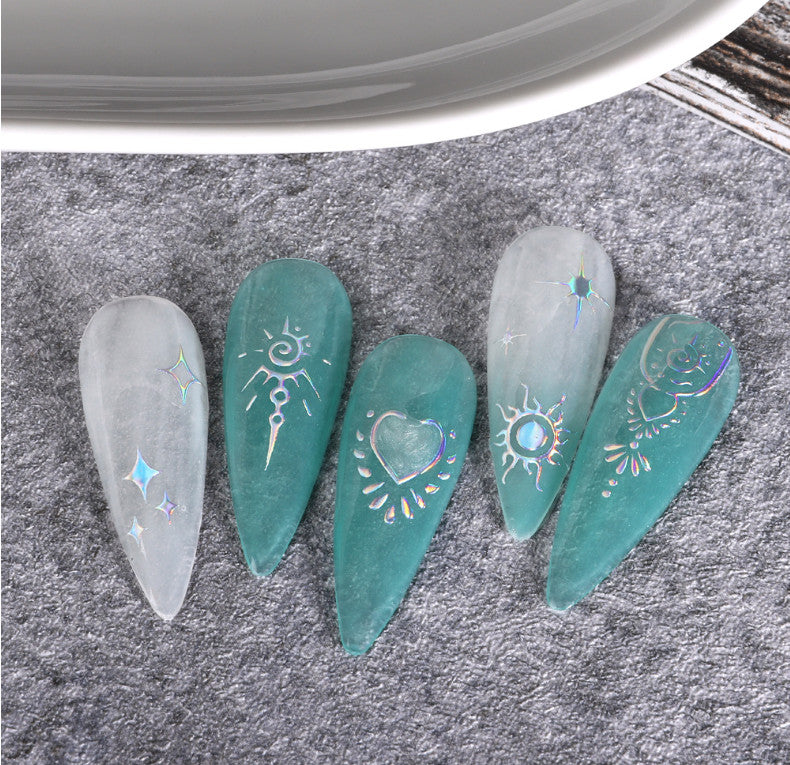 Retro Star Moon Metallic Nail Stickers - Gold Silver Laser 3D Nail Art