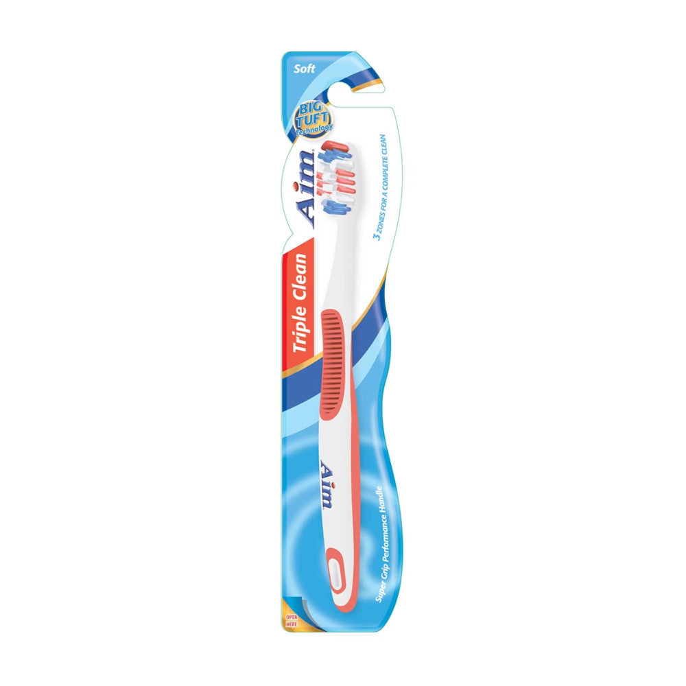Aim Triple Clean Soft Bristle Toothbrush 12 Pack - Gentle Deep Cleaning