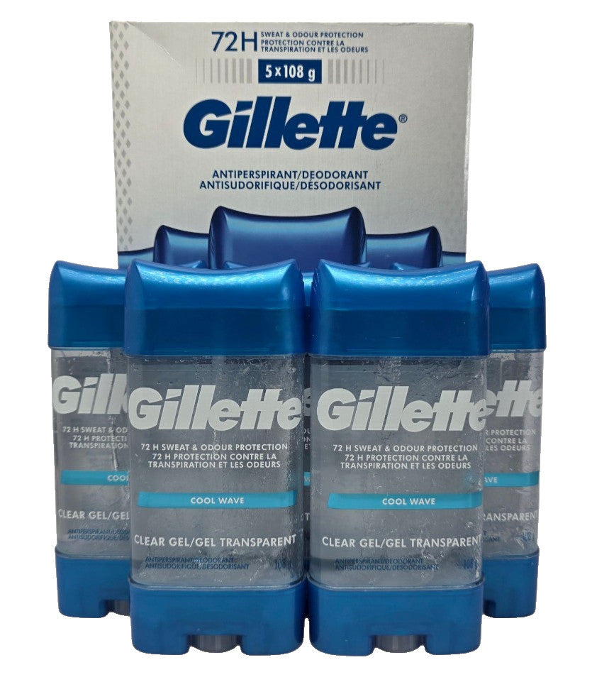 Gillette Cool Wave Men's Antiperspirant Deodorant Gel 5 Pack - Long Lasting Freshness