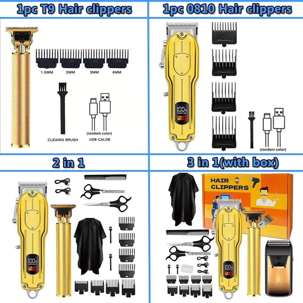 Professional 3-in-1 Hair Clipper Kit for Men with Adjustable Length and Rechargeable Motor