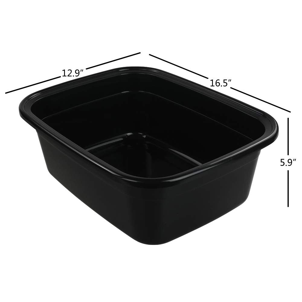 16 Quart Plastic Wash Basin - Black Rectangular Dish Pan for Laundry & Cleaning