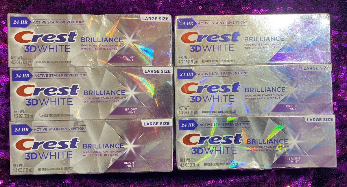 Crest 3D White Bright Mint Fluoride Toothpaste 4.3 oz Pack of 6 - Exp 8/26