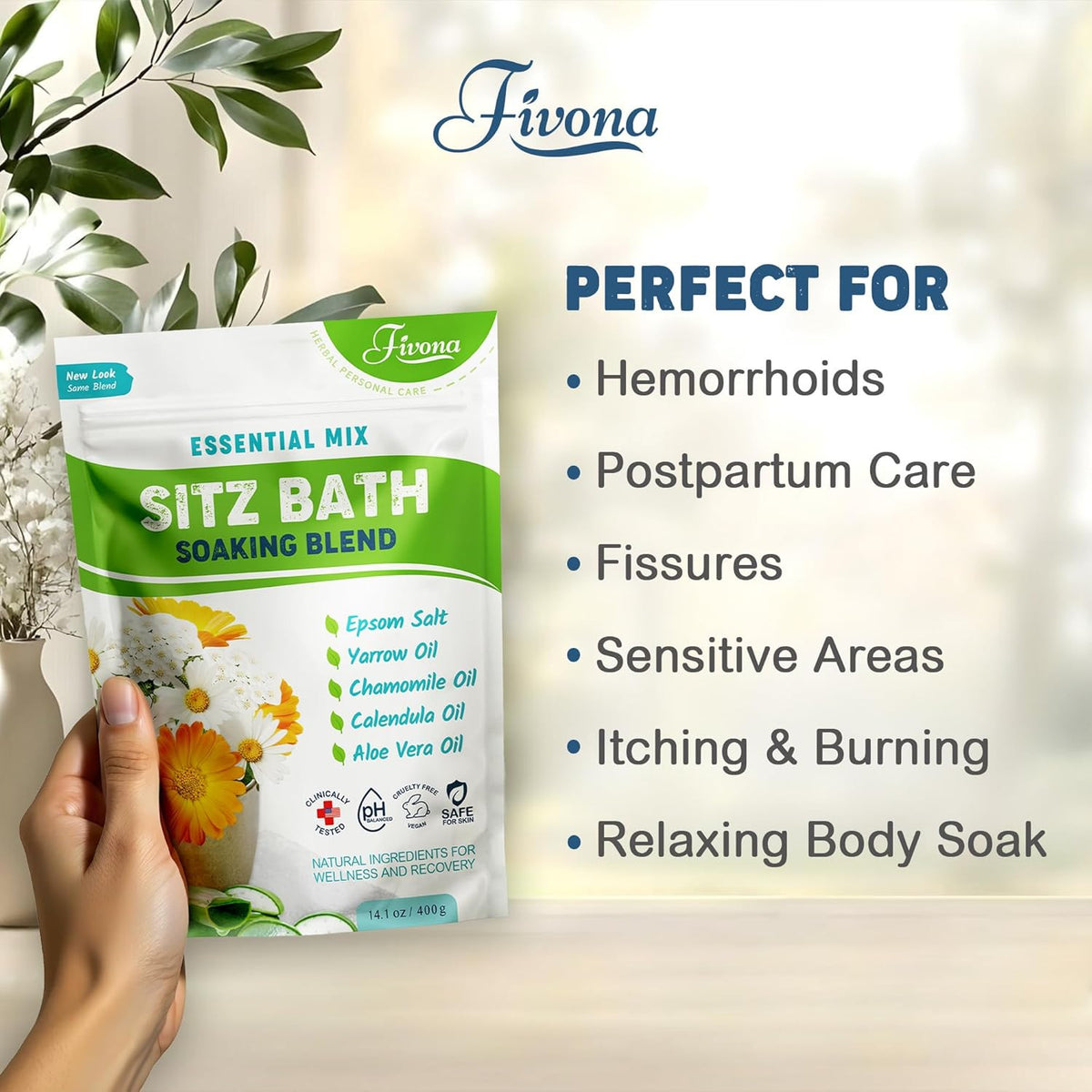 Natural Sitz Bath Salt for Hemorrhoid and Postpartum Relief - 14.1 Oz