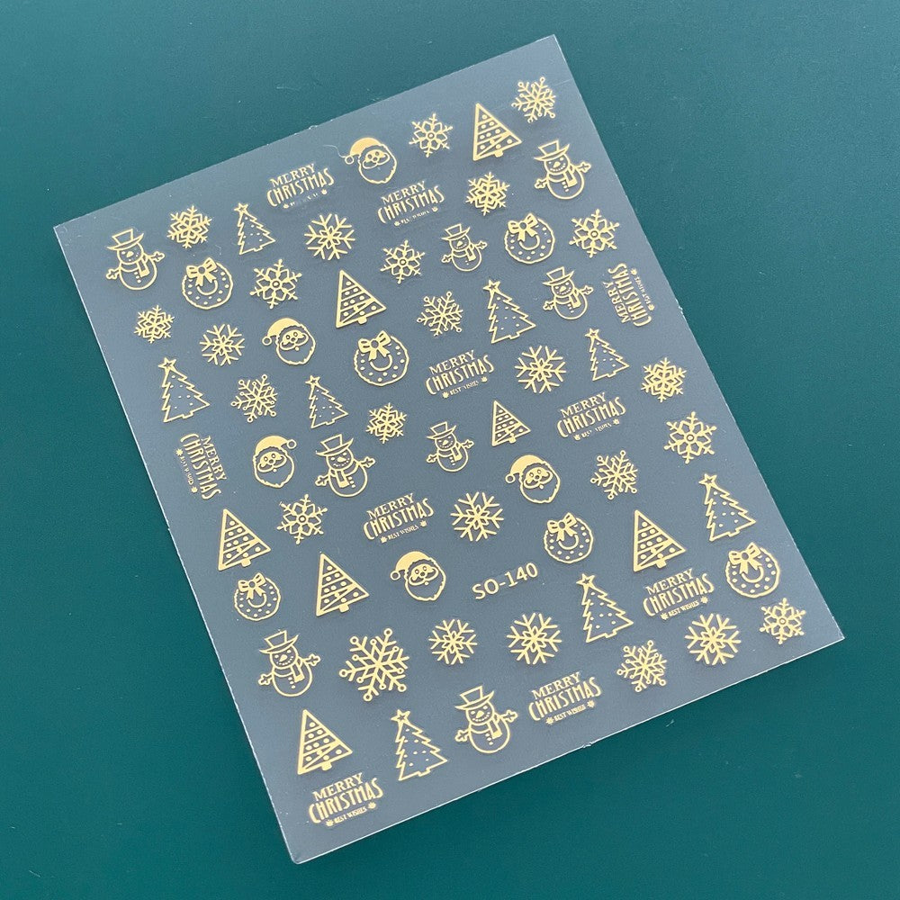Gold Christmas Nail Stickers Wreath Snowflakes Reindeer Santa DIY Nail Art