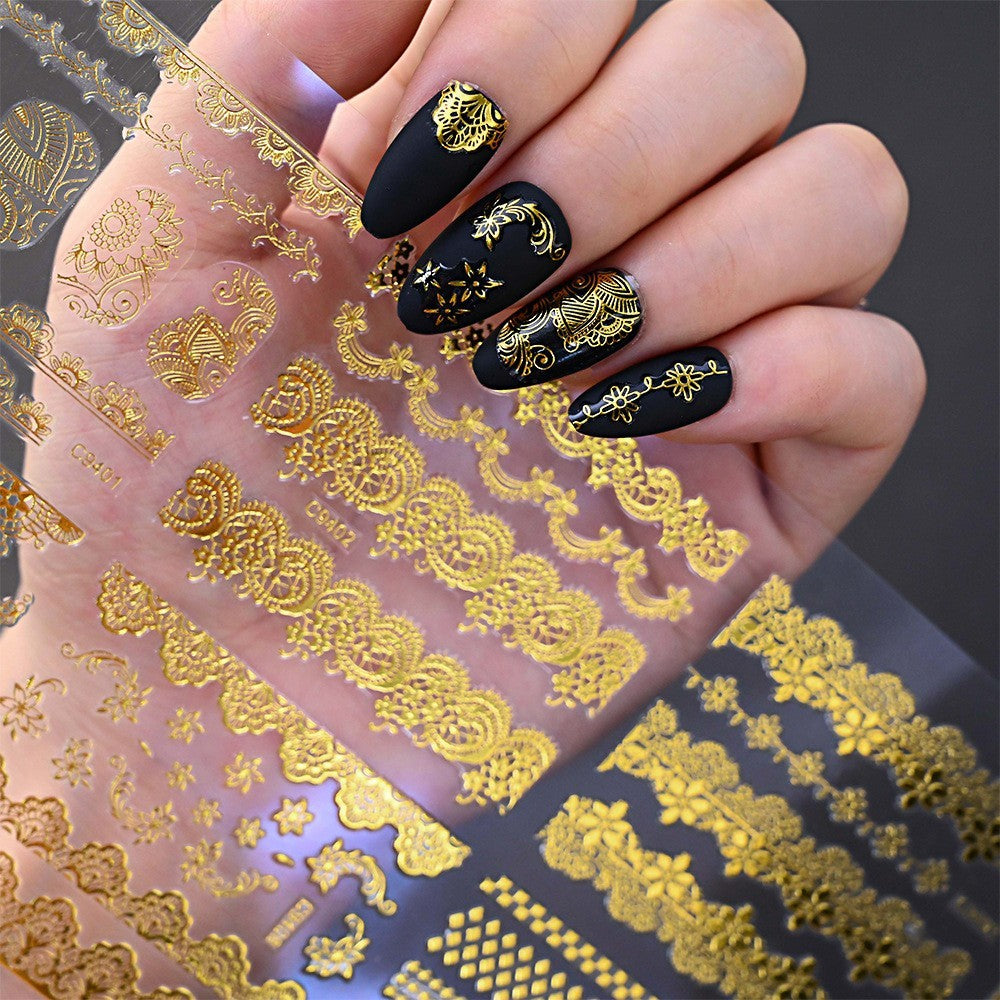 Gold Lace Moon and Star Nail Art Stickers - 10 Sheets for Elegant Nail Decoration