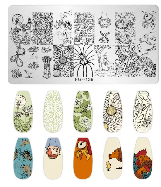 Nail Stamping Plate FG139 Chickens Chicks Floral Nail Art Supplies