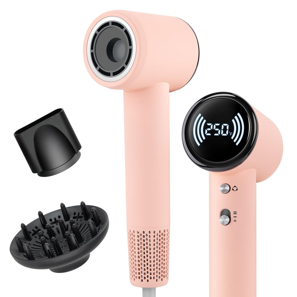 Pink Ionic Travel Hair Dryer with Diffuser - Fast & Quiet Styling