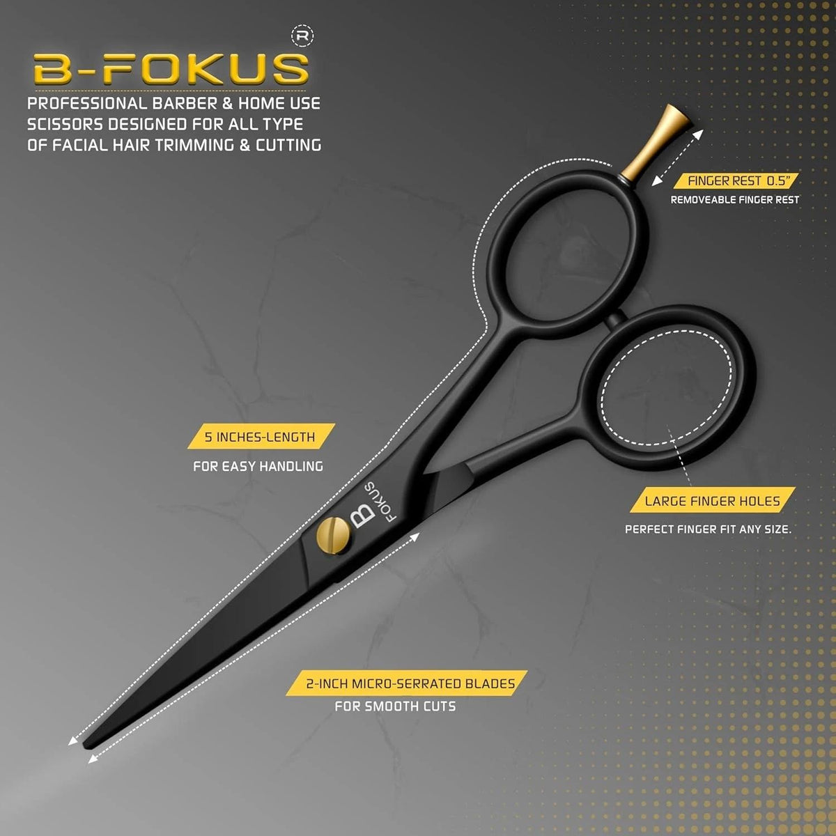 Professional 5-Inch Beard & Mustache Scissors - High Carbon Stainless Steel