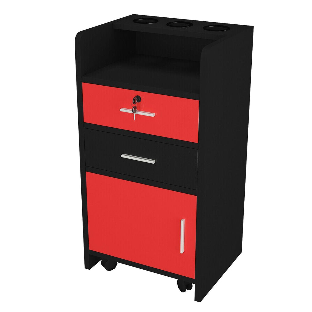 Salon Storage Cart with Locking Cabinets & Hair Dryer Holder - Mobile Trolley
